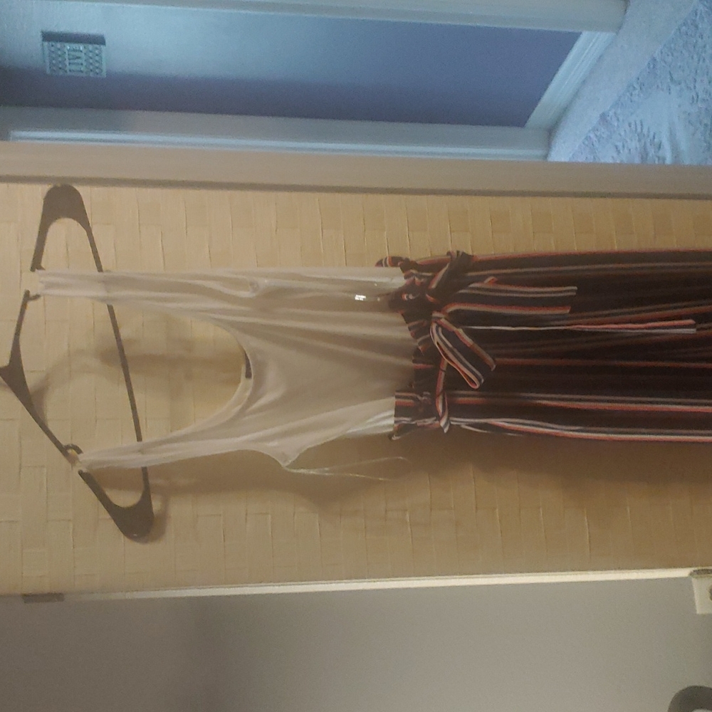 Striped one piece pants suit